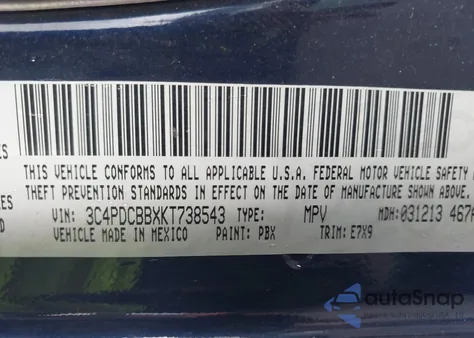 2019 Dodge Journey Se from USA, damaged, VIN 3C4PDCBBXKT738543